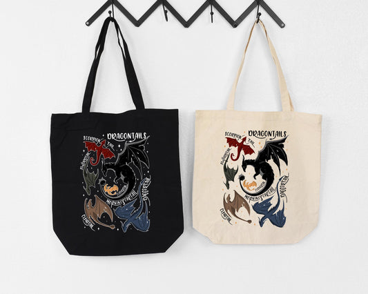 Dragontails Fourth Wing Canvas Tote Bag – Fantasy Book Lover Tote, Librarian Teacher Gift, Dragon Rider Reading Aesthetic