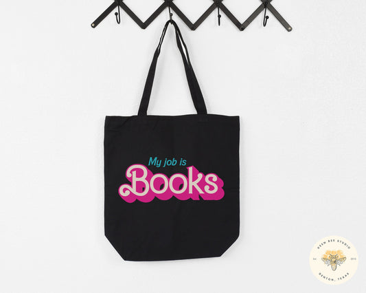 Book Lover Canvas Tote Bag: Pink Retro Librarian Gift