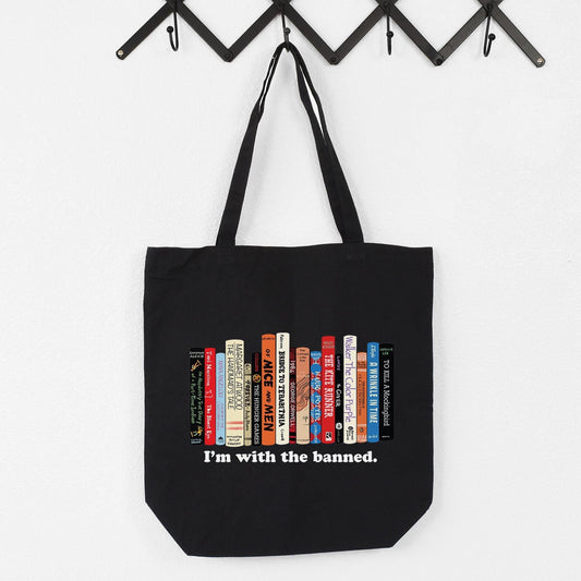 I’m With the Banned Canvas Tote Bag – Banned Books Tote, Librarian Teacher Gift, Book Lover Reading Aesthetic Bag