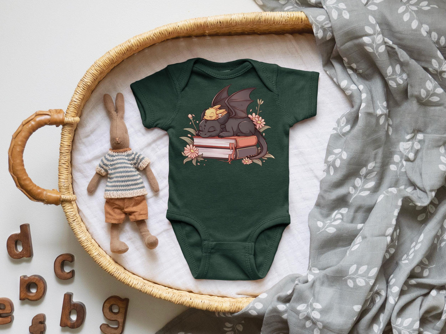 Baby Dragon Reading Onesie: Floral Dragon, Bookish Gift