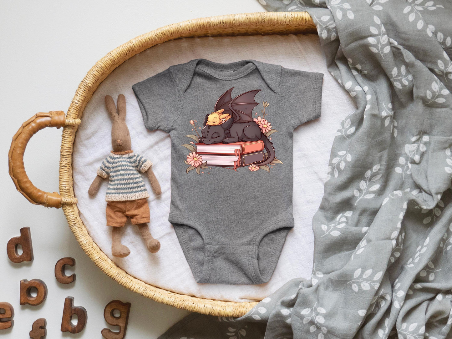 Baby Dragon Reading Onesie: Floral Dragon, Bookish Gift