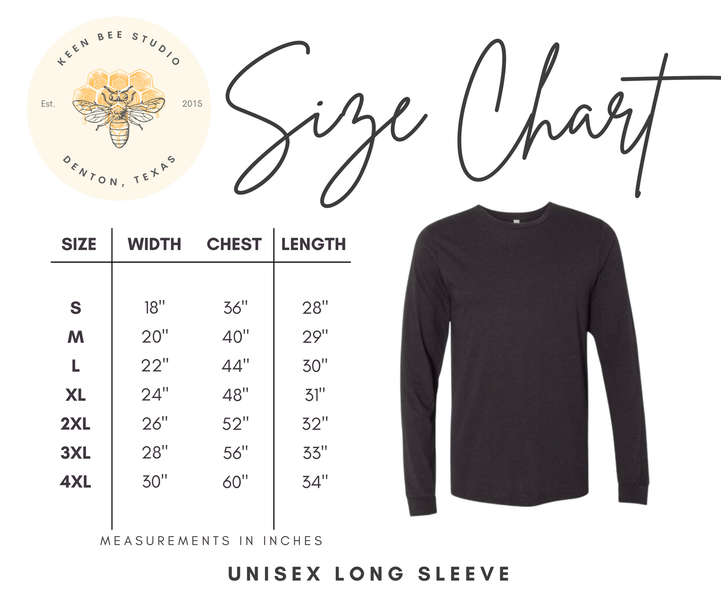 That Librarian Long Sleeve T-shirt - Size Chart