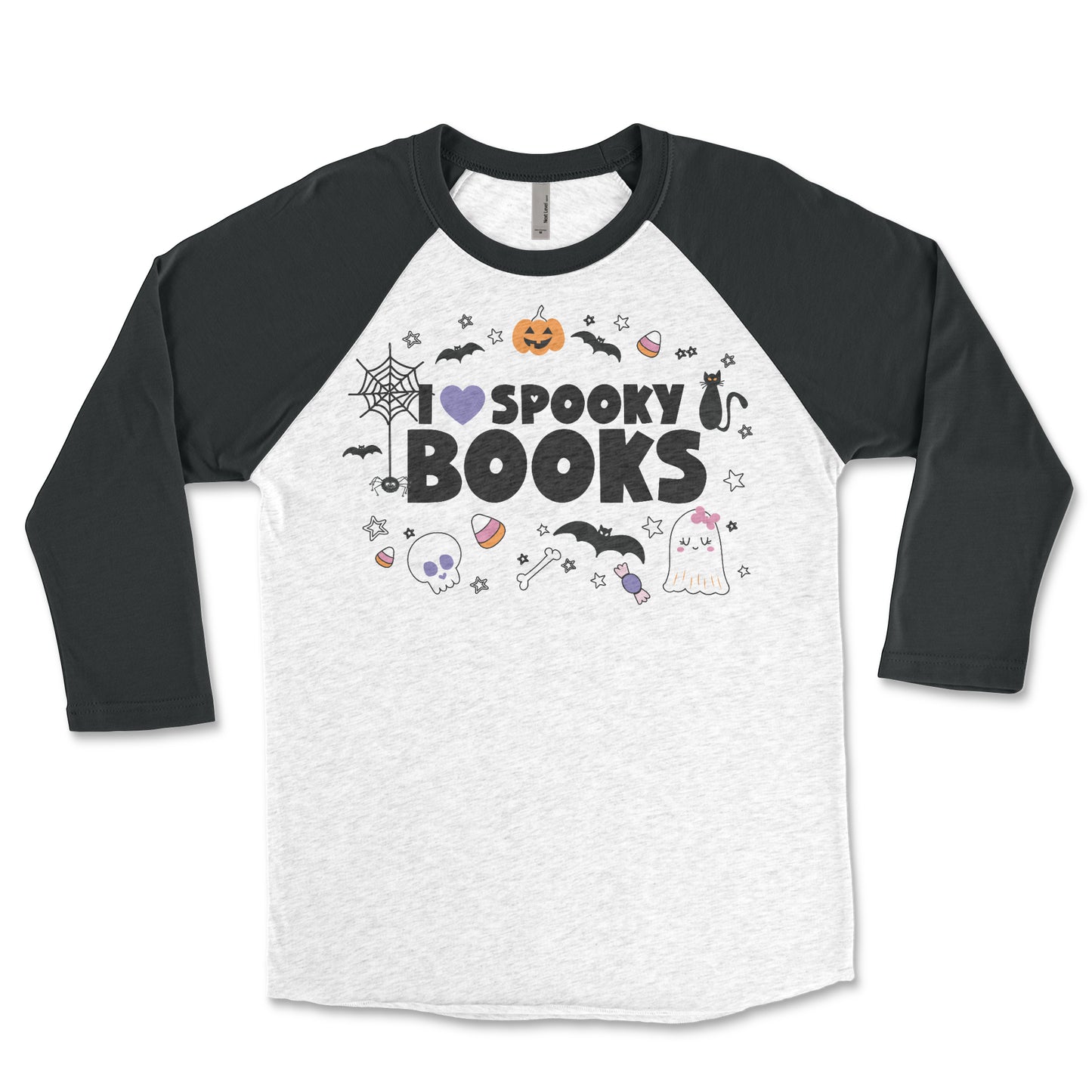 I Heart Spooky Books Librarian 3/4 Sleeve Raglan T-shirt