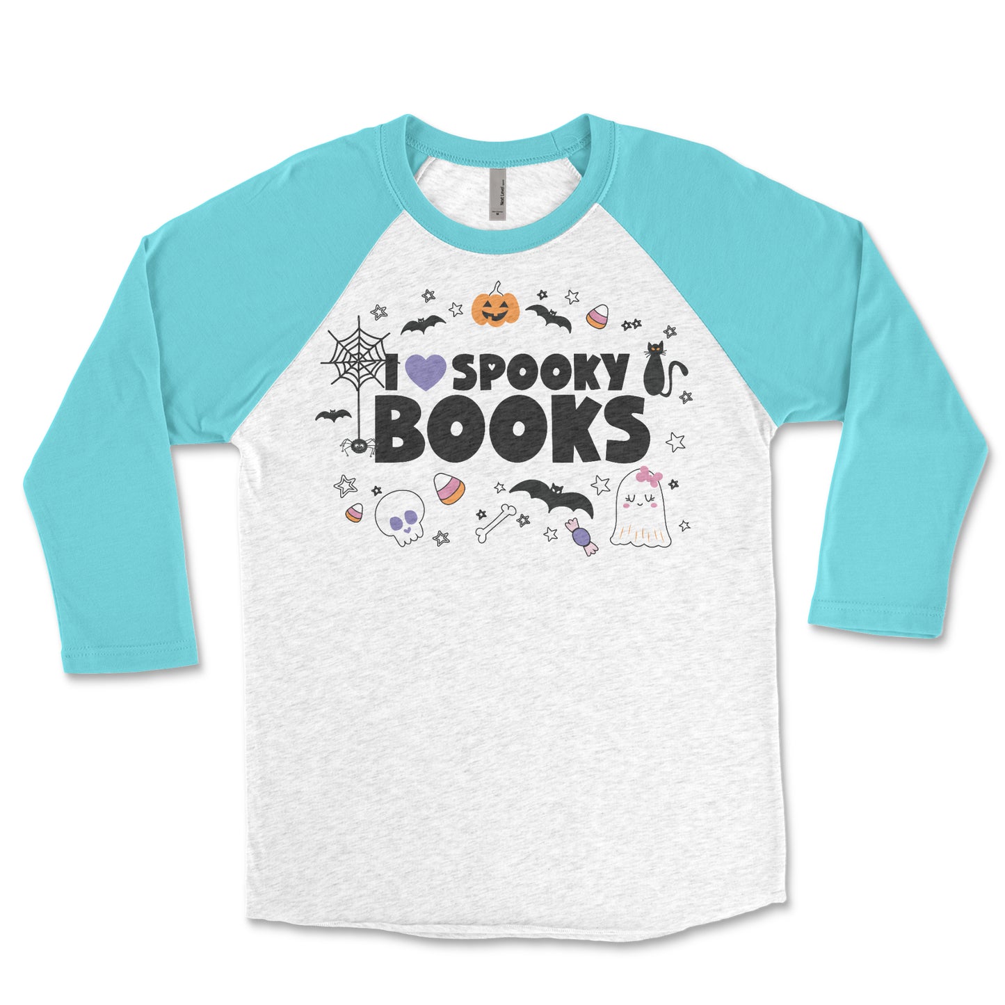 I Heart Spooky Books Librarian 3/4 Sleeve Raglan T-shirt