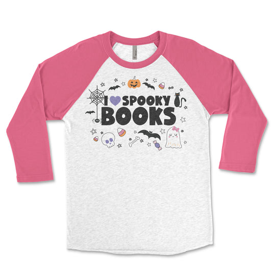I Heart Spooky Books Librarian 3/4 Sleeve Raglan T-shirt