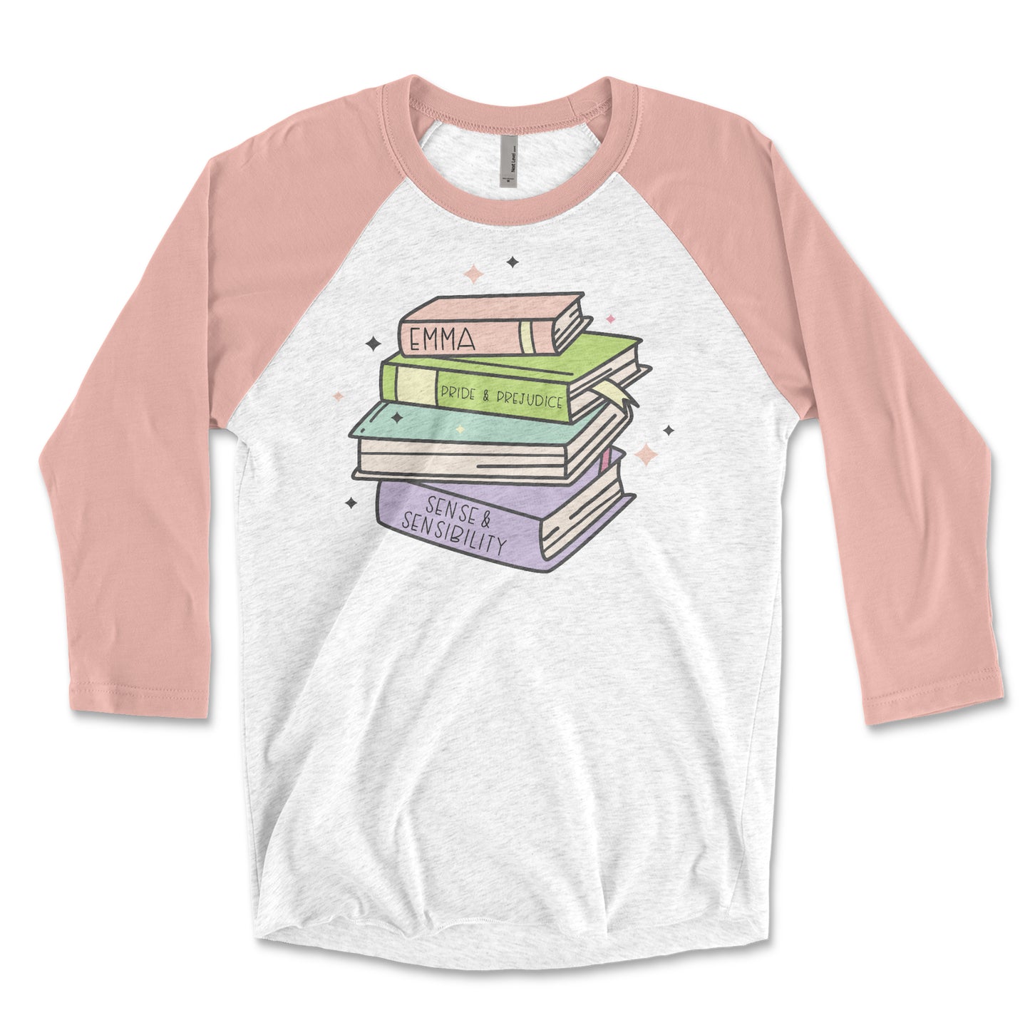 Jane Austen Book Stack 3/4 Sleeve Raglan T-shirt