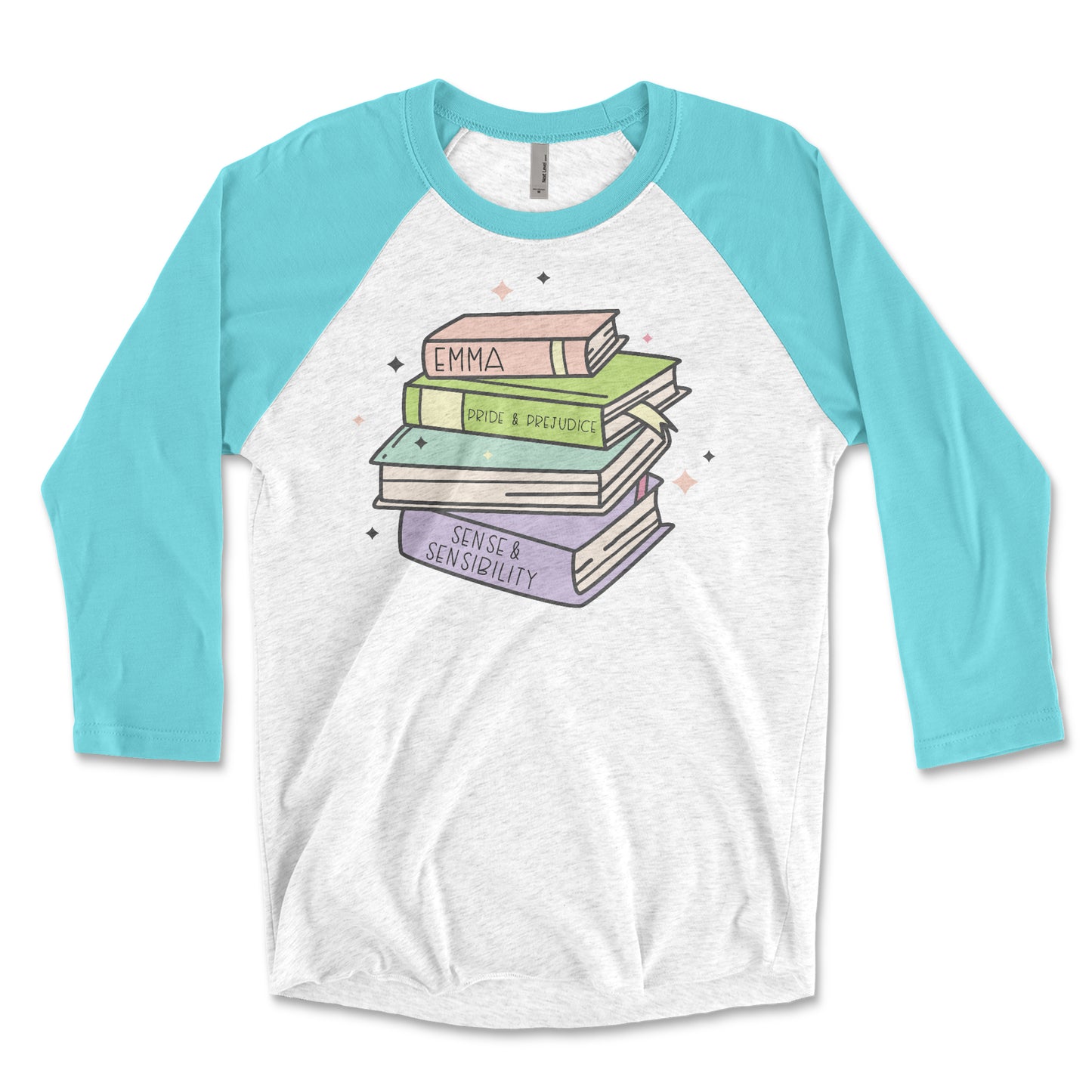 Jane Austen Book Stack 3/4 Sleeve Raglan T-shirt