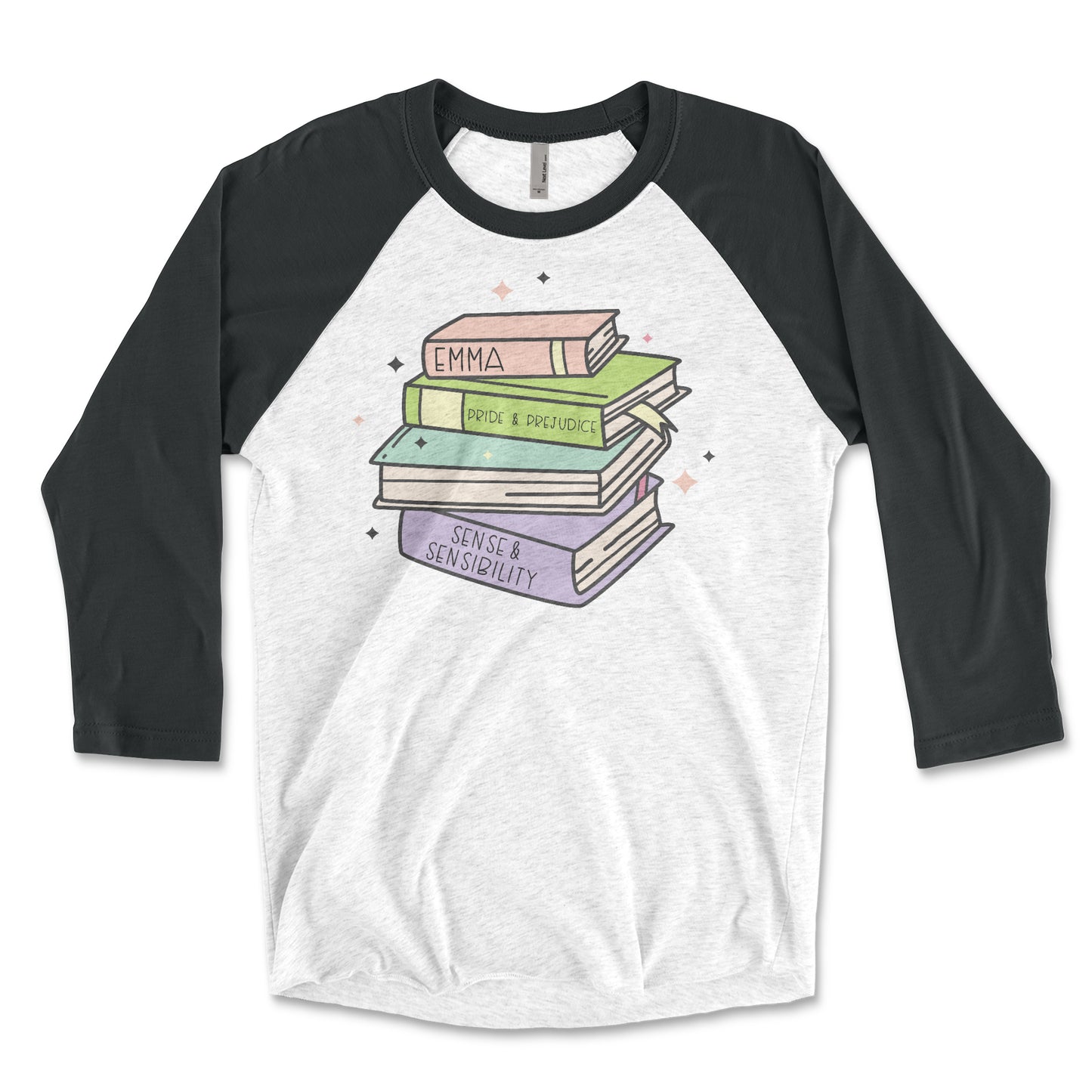 Jane Austen Book Stack 3/4 Sleeve Raglan T-shirt