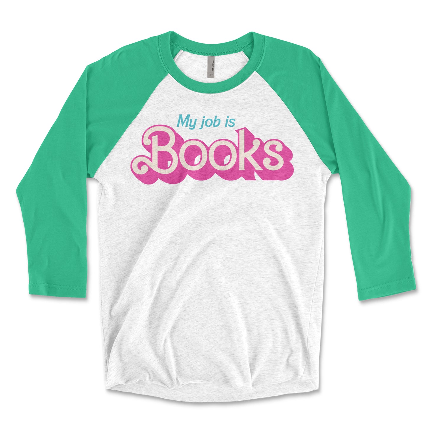 My Job is Books Classic Pink Doll Librarian 3/4 Sleeve Raglan T-shirt