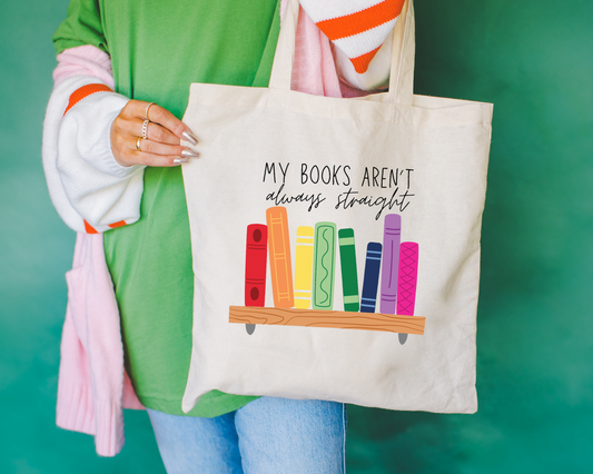 My Books Aren't Always Straight Rainbow Bookshelf - 100% Cotton Material | 20" Handles | 9" Handle Drop (Copy)