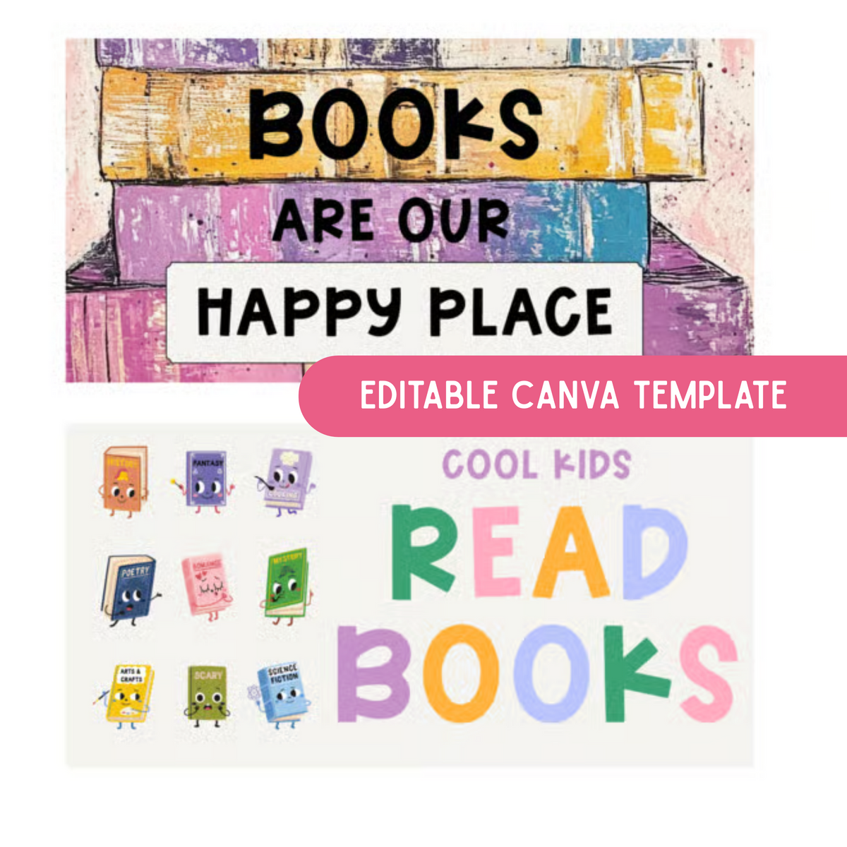 Reading Wall Banner Bundle | 3 Editable 6×3 Ft Canva Templates | Library & Classroom Decor
