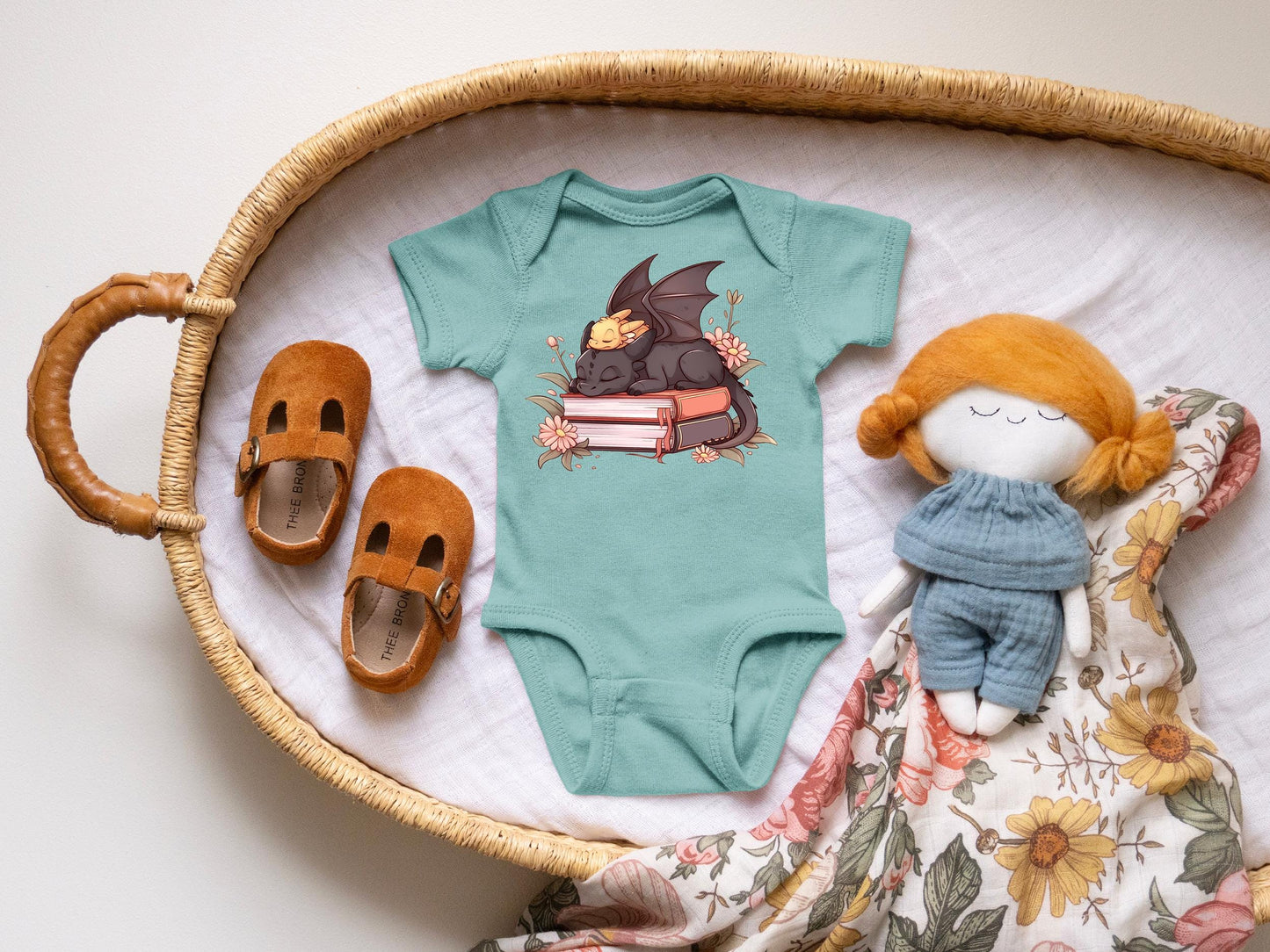 Baby Dragon Reading Onesie: Floral Dragon, Bookish Gift