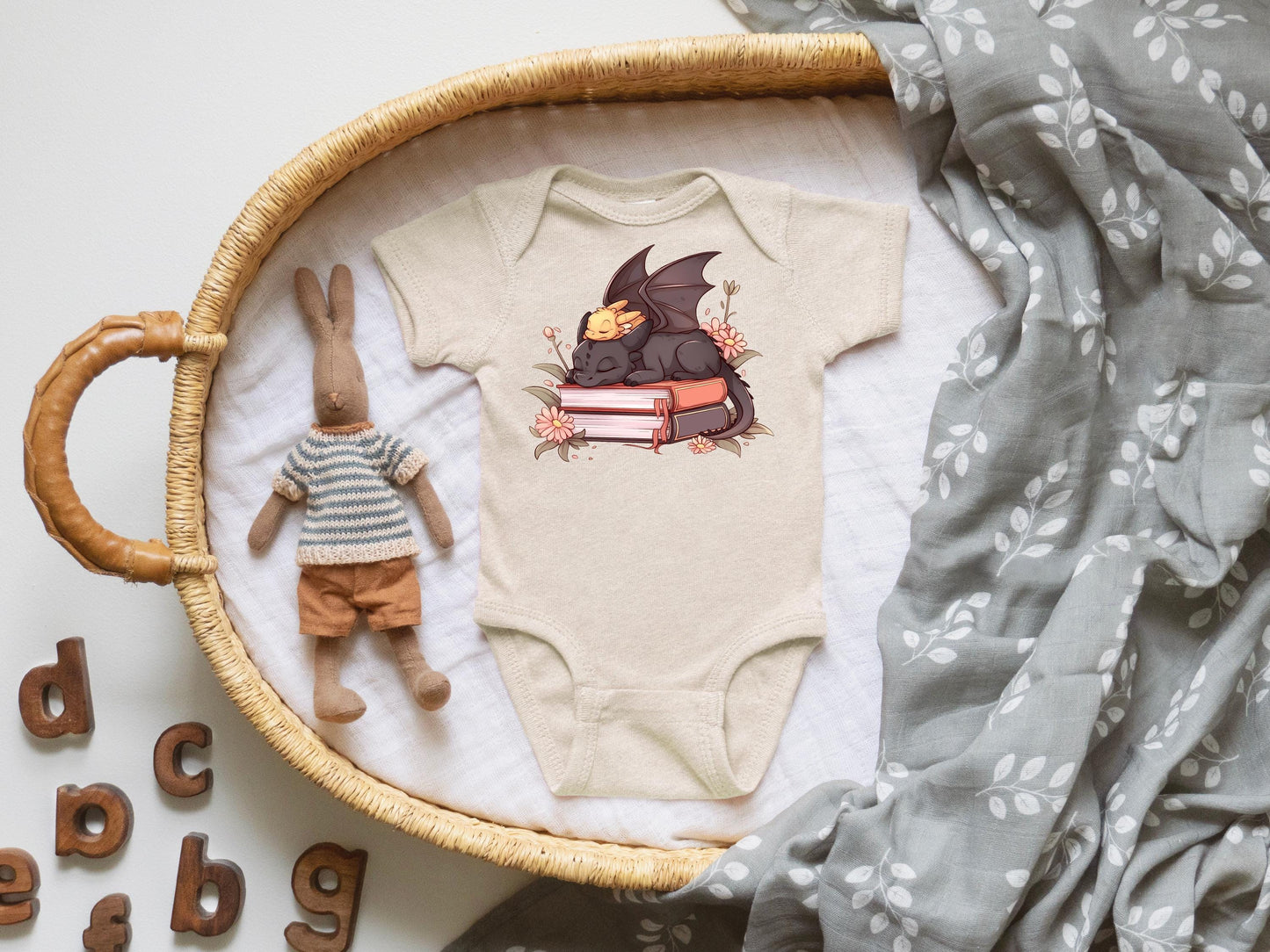 Baby Dragon Reading Onesie: Floral Dragon, Bookish Gift