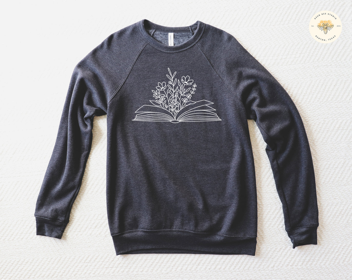 Cozy Reading Sweatshirt - Wildflowers and Books - Heather Navy