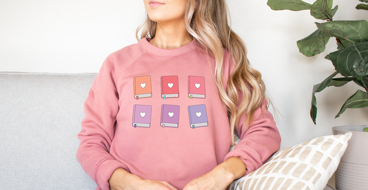 Valentine's Day Heart Books in a Row Librarian and Reading Sweatshirt