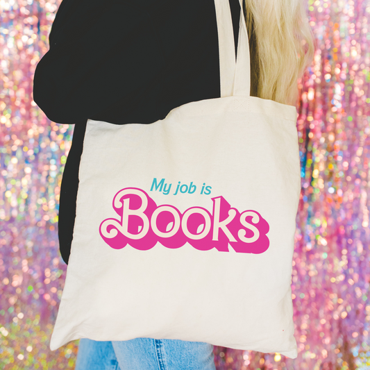 My Job is Books Classic Pink Doll Canvas Tote Bag