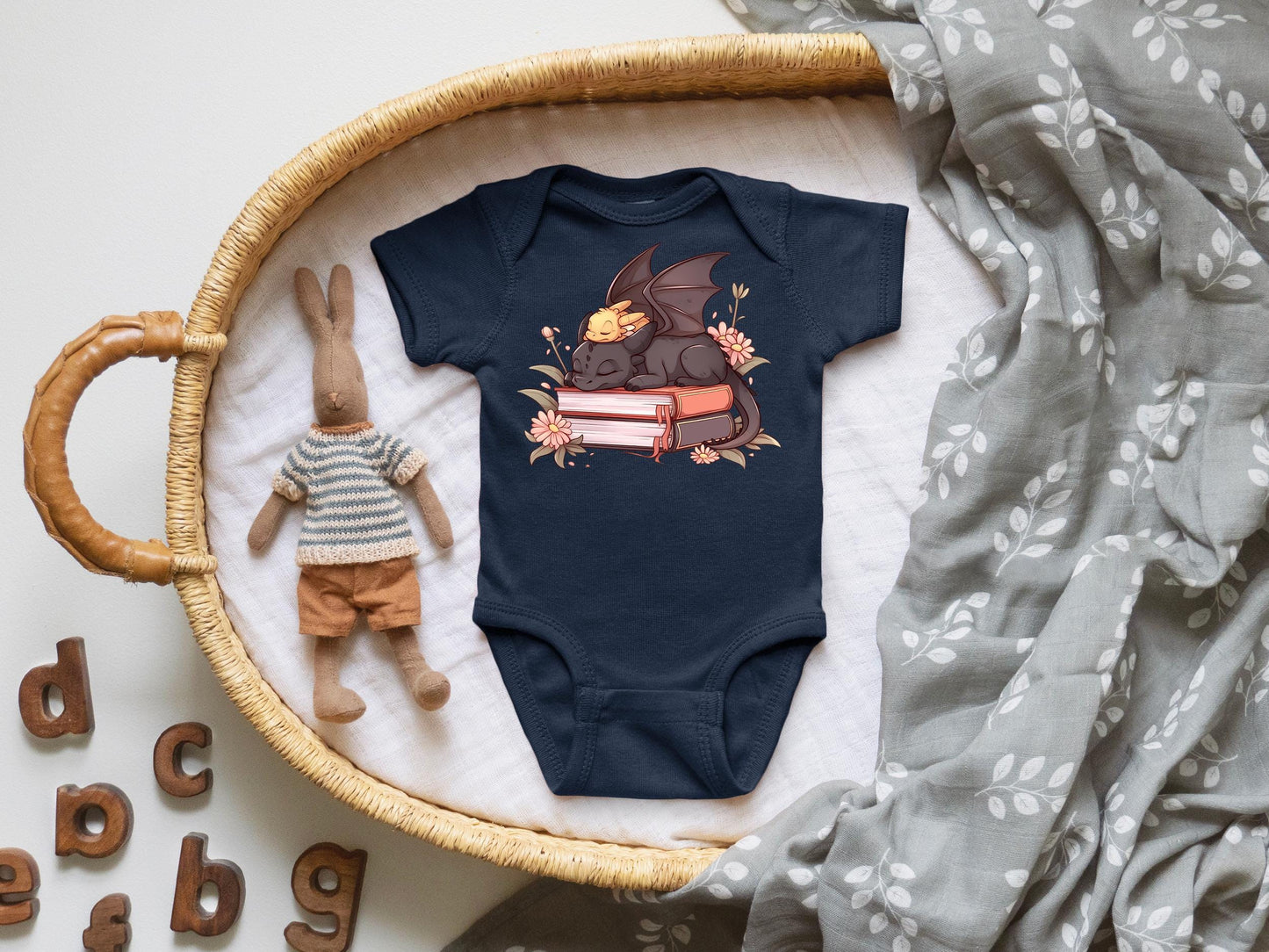Baby Dragon Reading Onesie: Floral Dragon, Bookish Gift