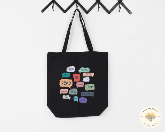Reading Languages Canvas Tote Bag: Bookish Gift