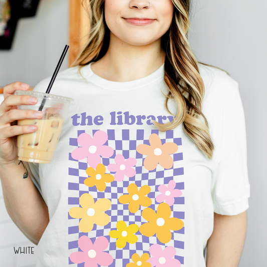 Retro Flowers Librarian T-shirt - White
