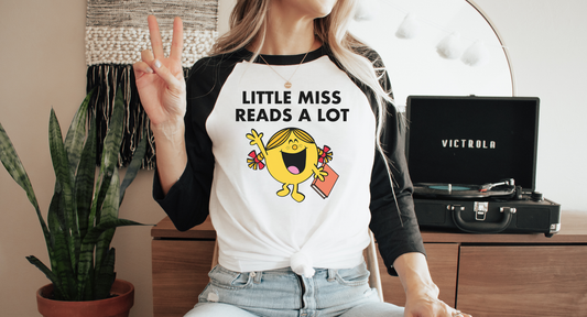 Little Miss Reads A Lot 3/4 Sleeve Raglan T-shirt