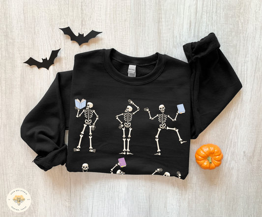 Dancing Skeletons Reading Books Comfy Unisex Sweatshirt