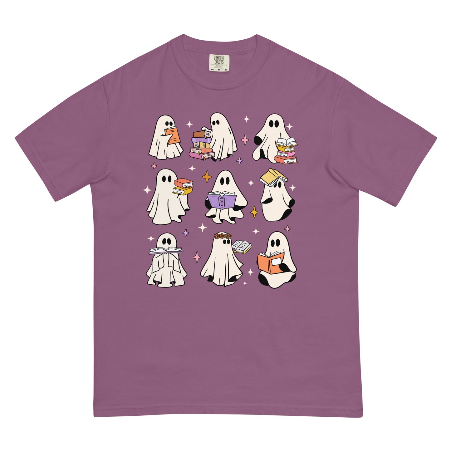 Spooky Ghosts Reading Unisex Garment Dyed Heavyweight T-shirt