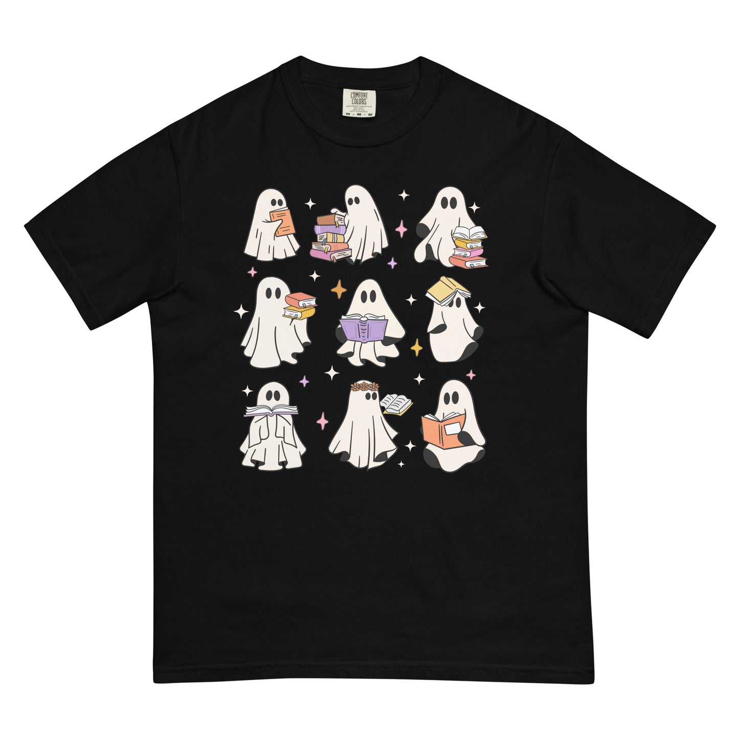 Spooky Ghosts Reading Unisex Garment Dyed Heavyweight T-shirt
