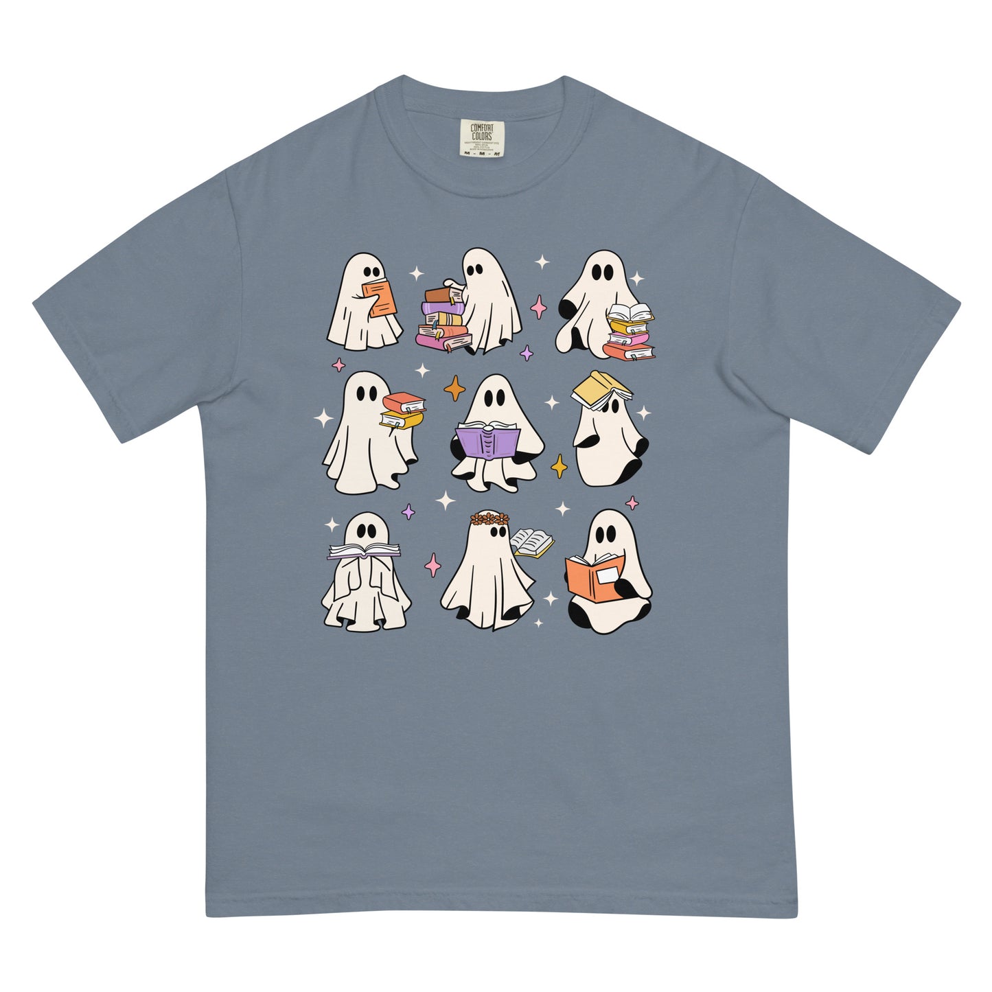 Spooky Ghosts Reading Unisex Garment Dyed Heavyweight T-shirt