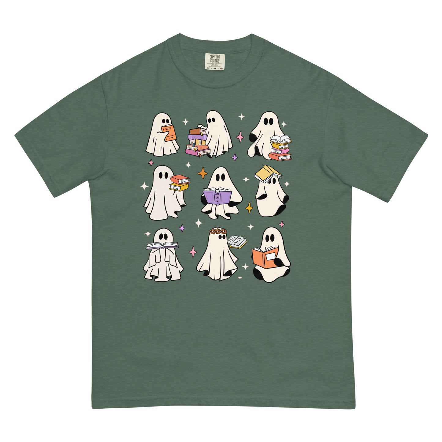 Spooky Ghosts Reading Unisex Garment Dyed Heavyweight T-shirt
