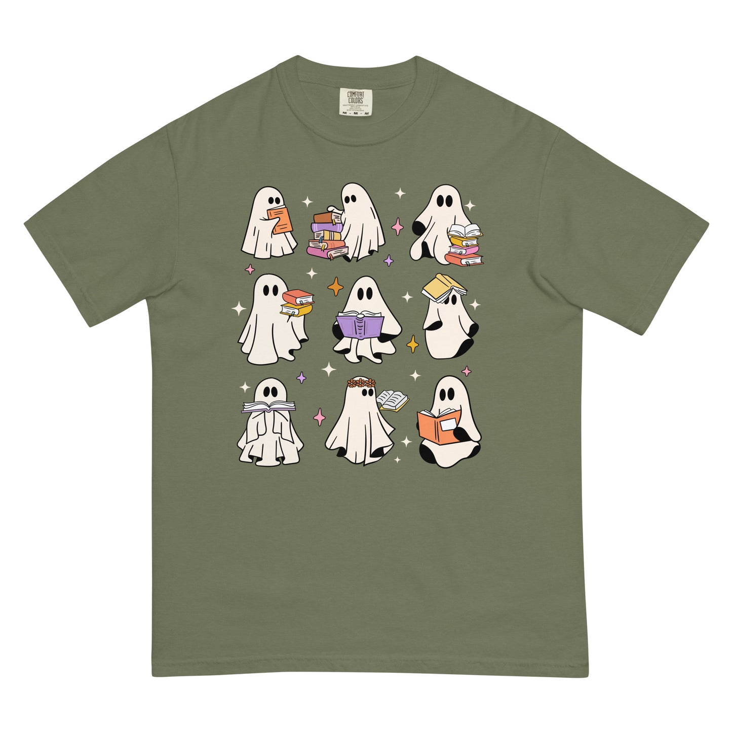 Spooky Ghosts Reading Unisex Garment Dyed Heavyweight T-shirt