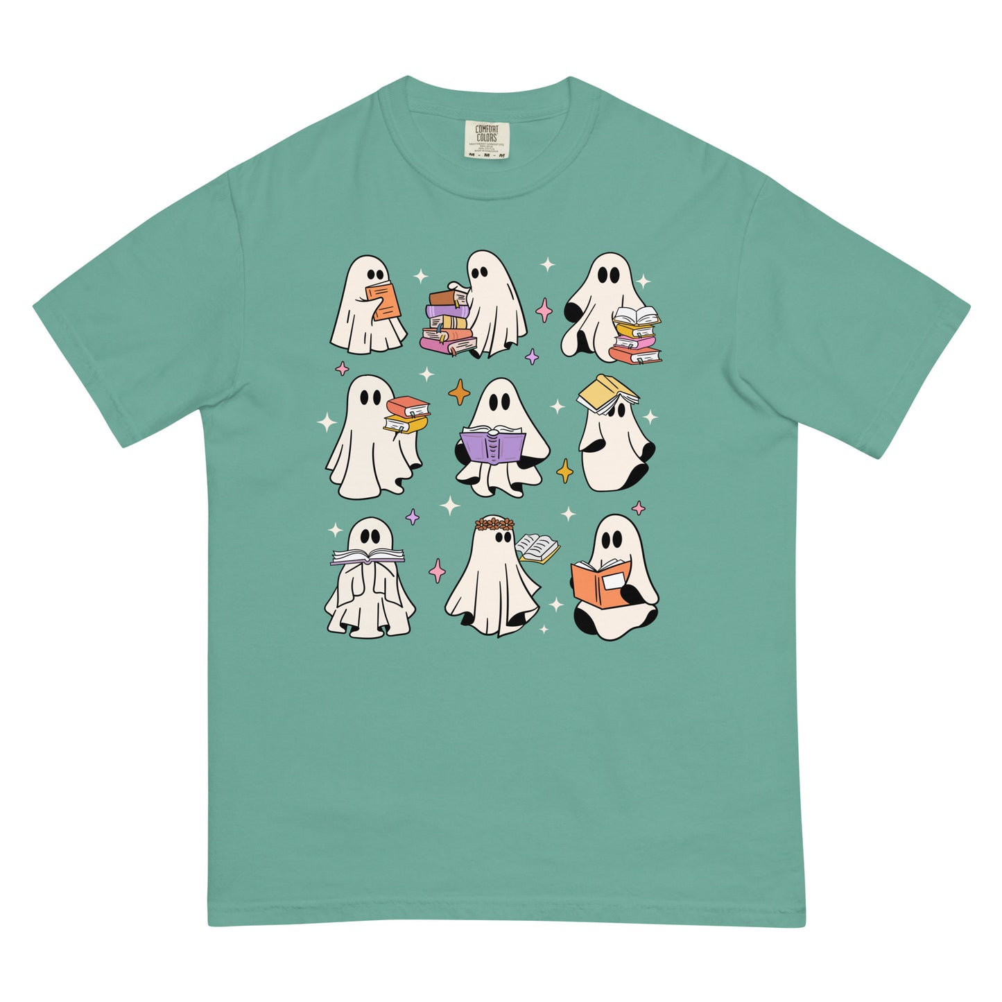Spooky Ghosts Reading Unisex Garment Dyed Heavyweight T-shirt