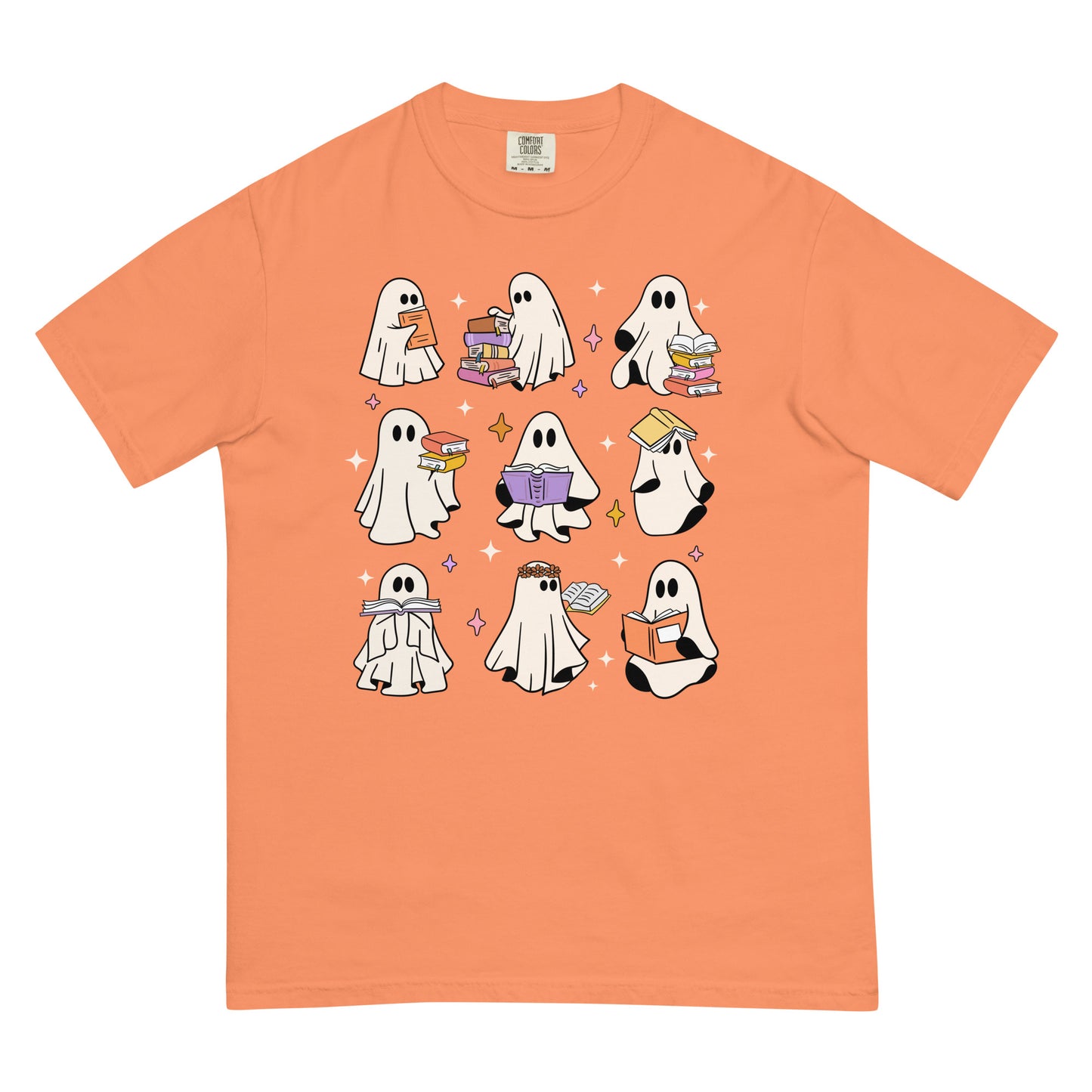 Spooky Ghosts Reading Unisex Garment Dyed Heavyweight T-shirt