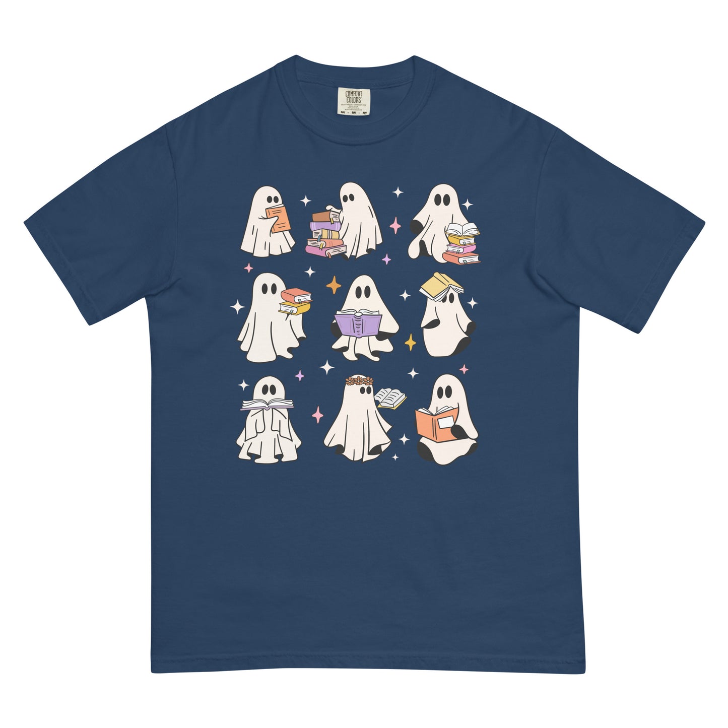 Spooky Ghosts Reading Unisex Garment Dyed Heavyweight T-shirt