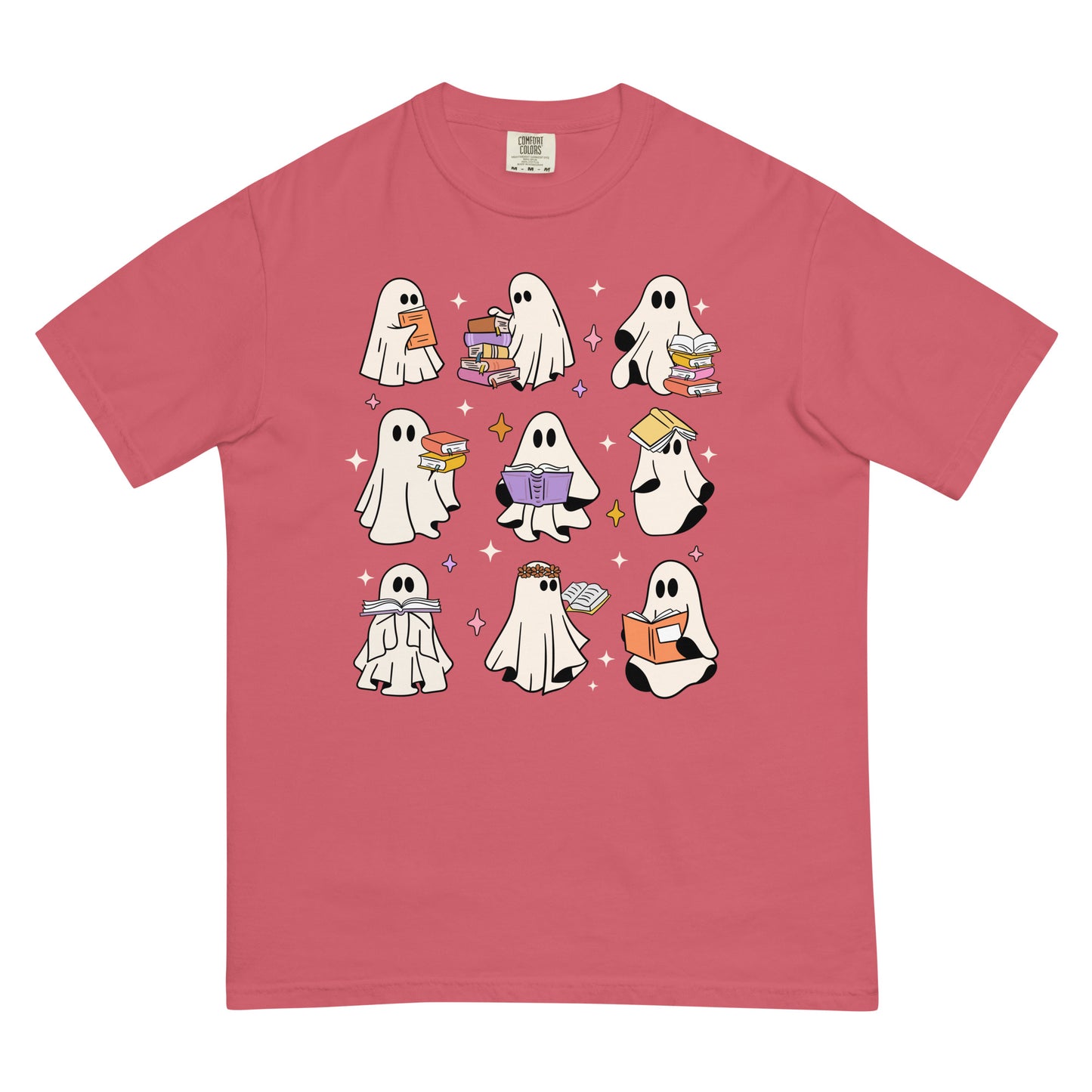 Spooky Ghosts Reading Unisex Garment Dyed Heavyweight T-shirt