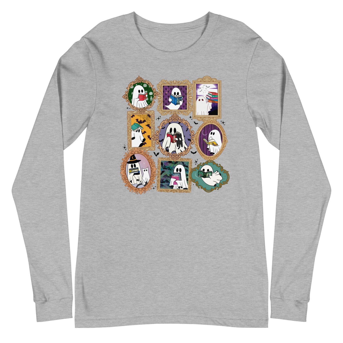 Spooky Book Portraits Halloween Librarian Unisex Long Sleeve Tee