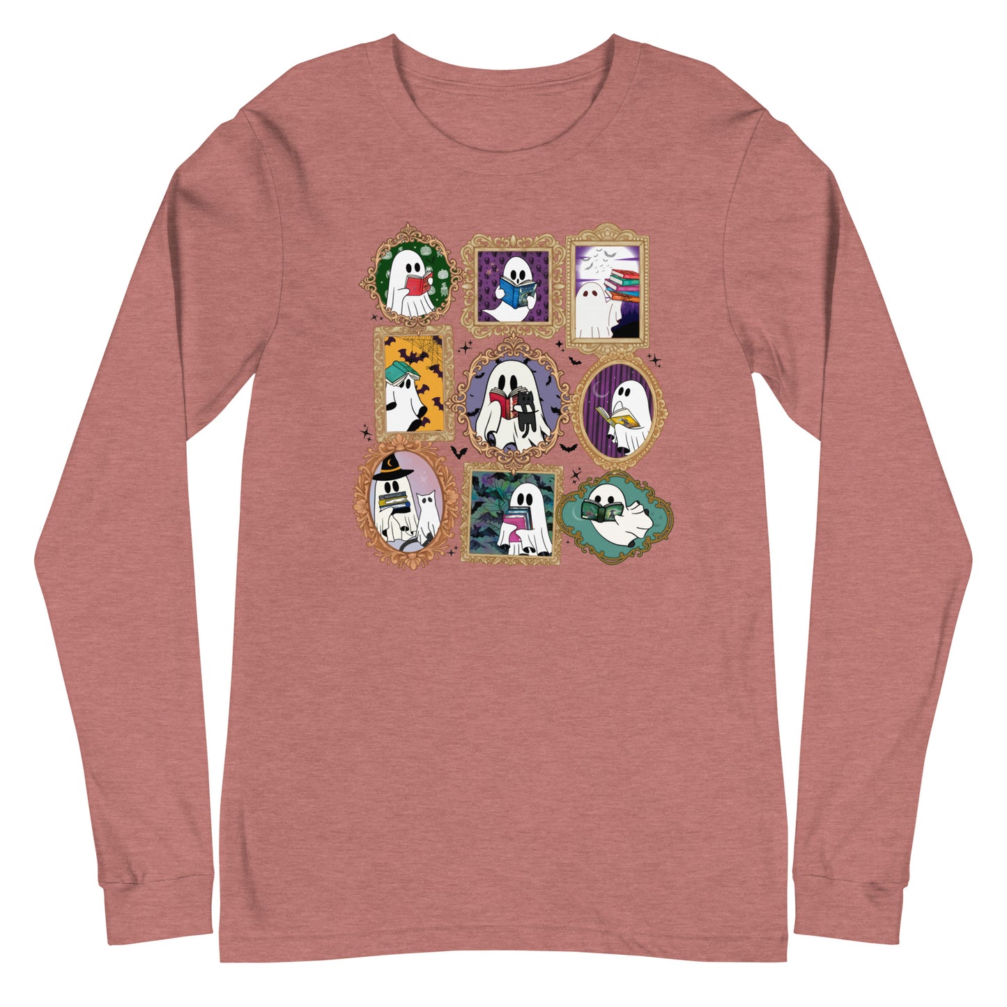 Spooky Book Portraits Halloween Librarian Unisex Long Sleeve Tee