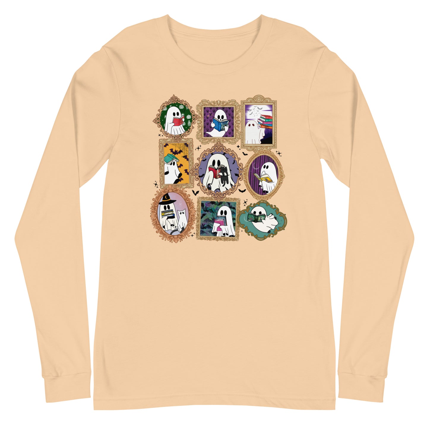 Spooky Book Portraits Halloween Librarian Unisex Long Sleeve Tee