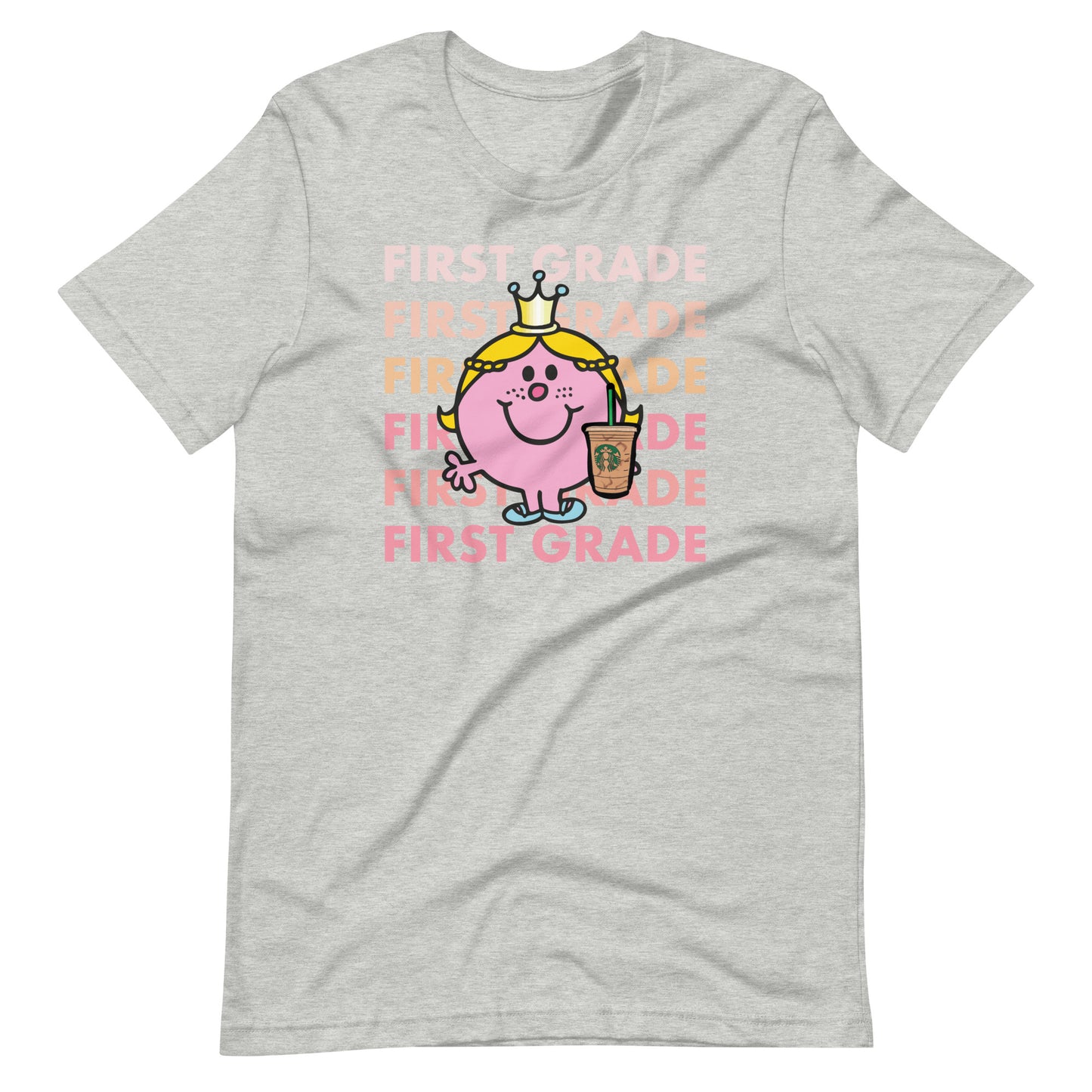 Little Miss First Grade with Her Iced Coffee Teacher Short Sleeve T-shirt