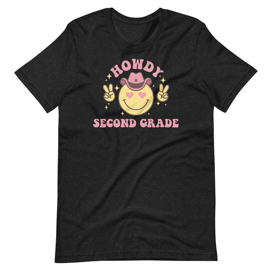 Second Grade Teacher Shirt Smile Howdy Pink Cowboy Design