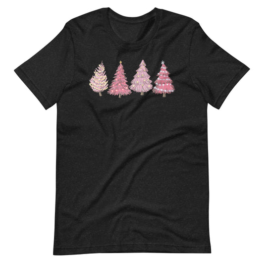 Pink Retro Christmas Trees Unisex t-shirt