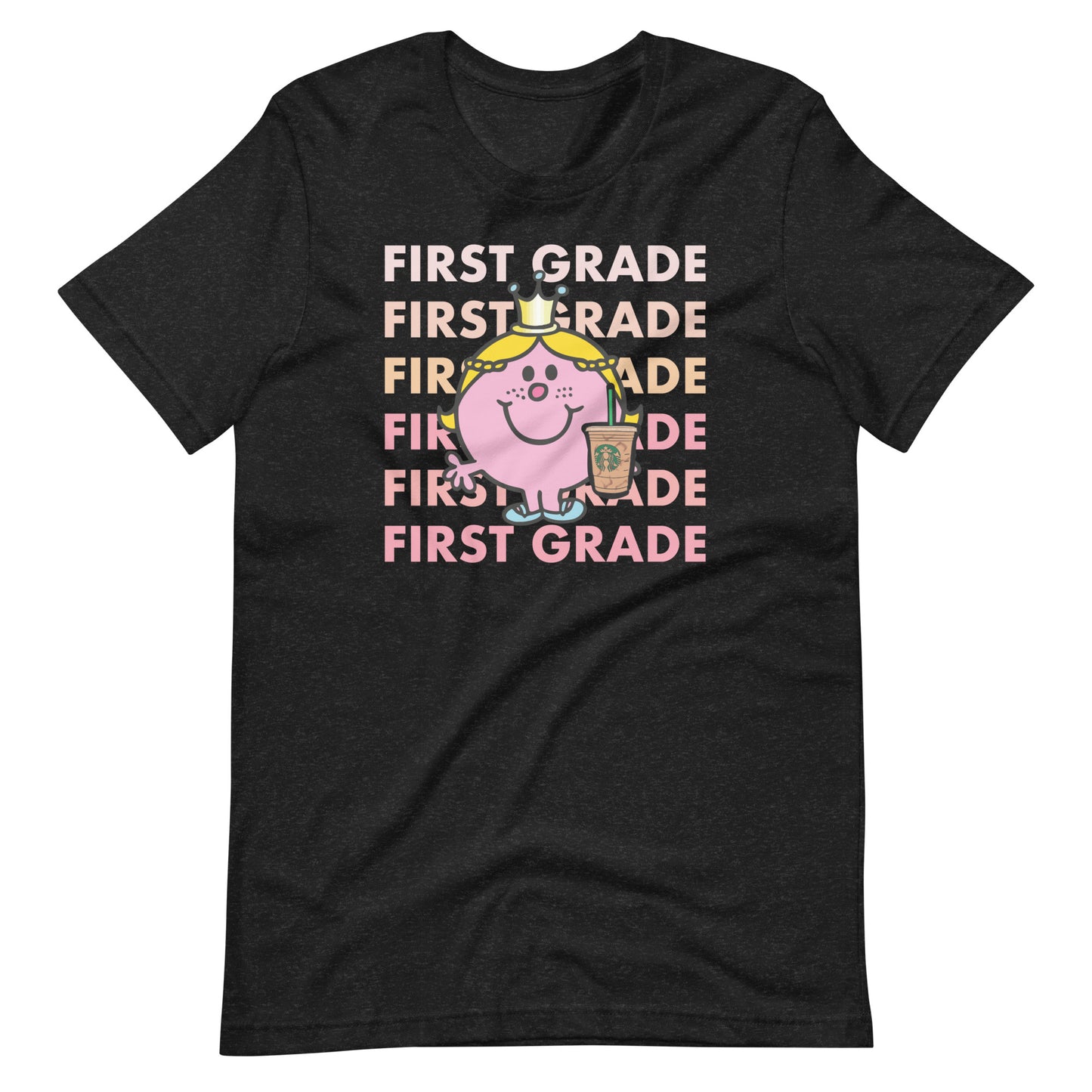 Little Miss First Grade with Her Iced Coffee Teacher Short Sleeve T-shirt