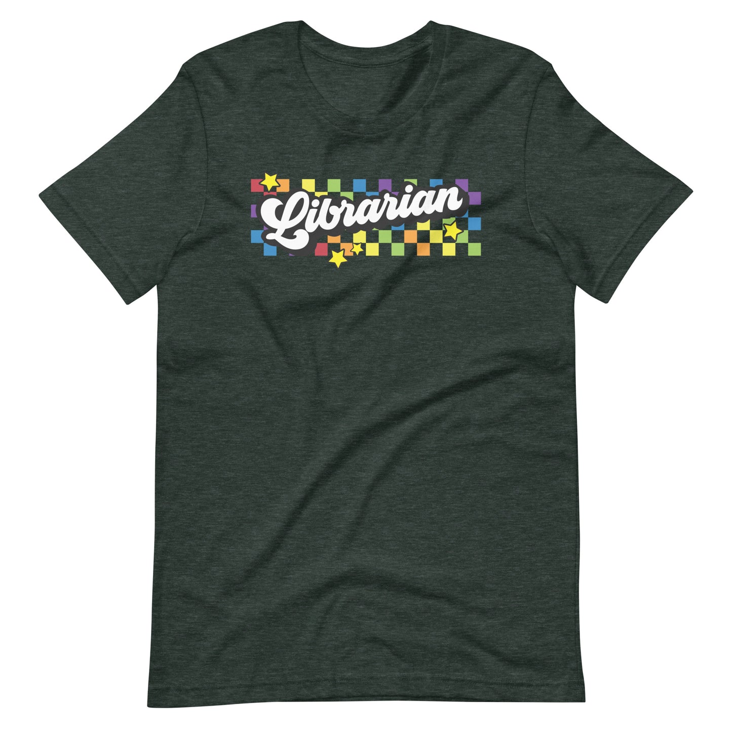 Retro Rainbow Checkered Librarian Short Sleeve T-shirt