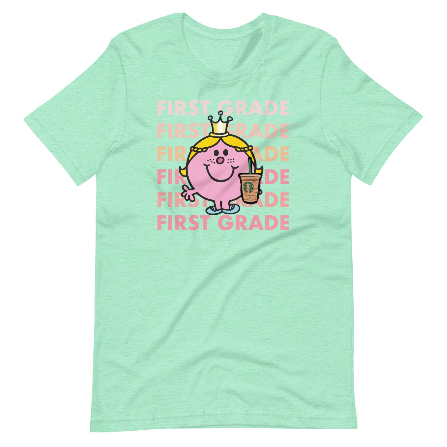 Little Miss First Grade with Her Iced Coffee Teacher Short Sleeve T-shirt