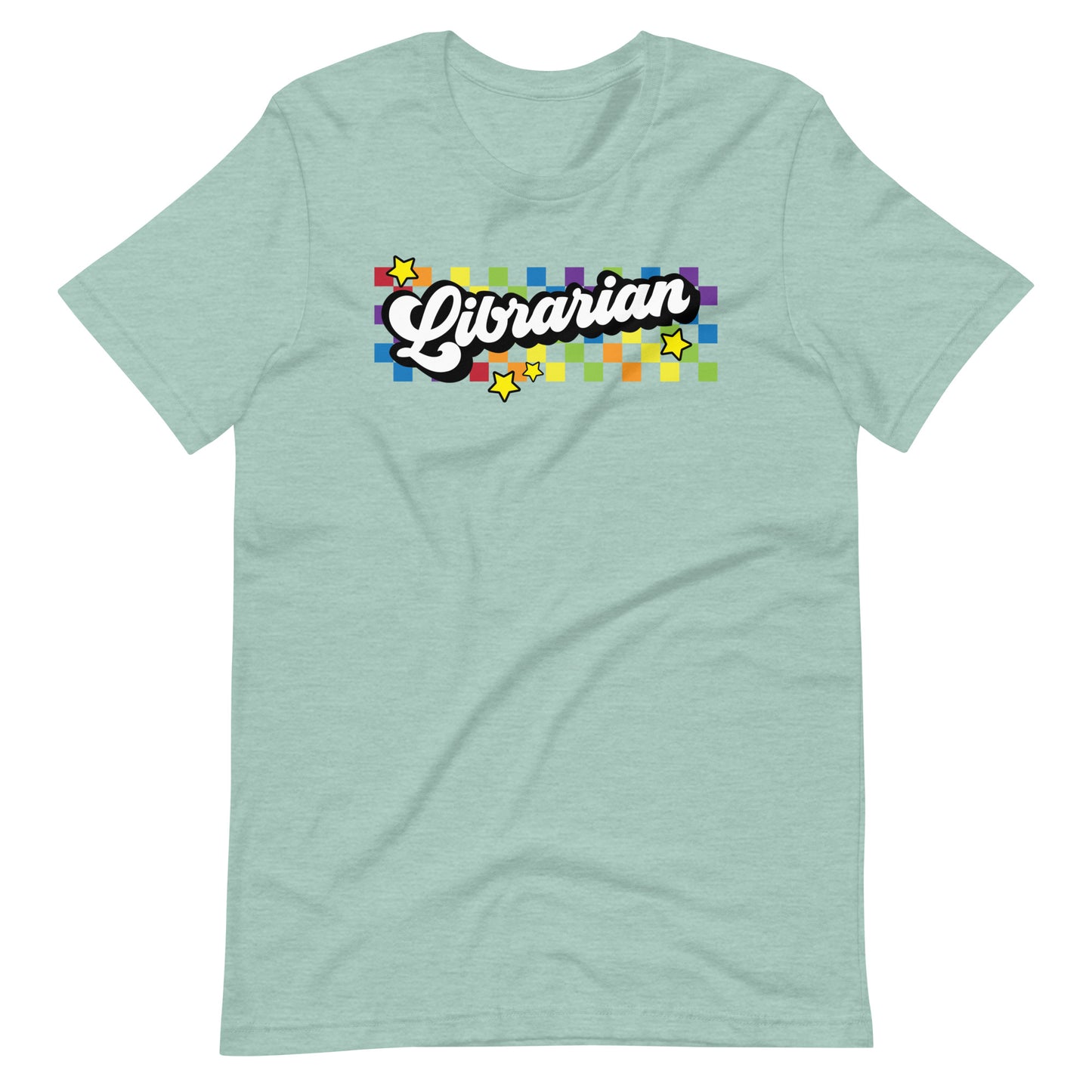 Retro Rainbow Checkered Librarian Short Sleeve T-shirt