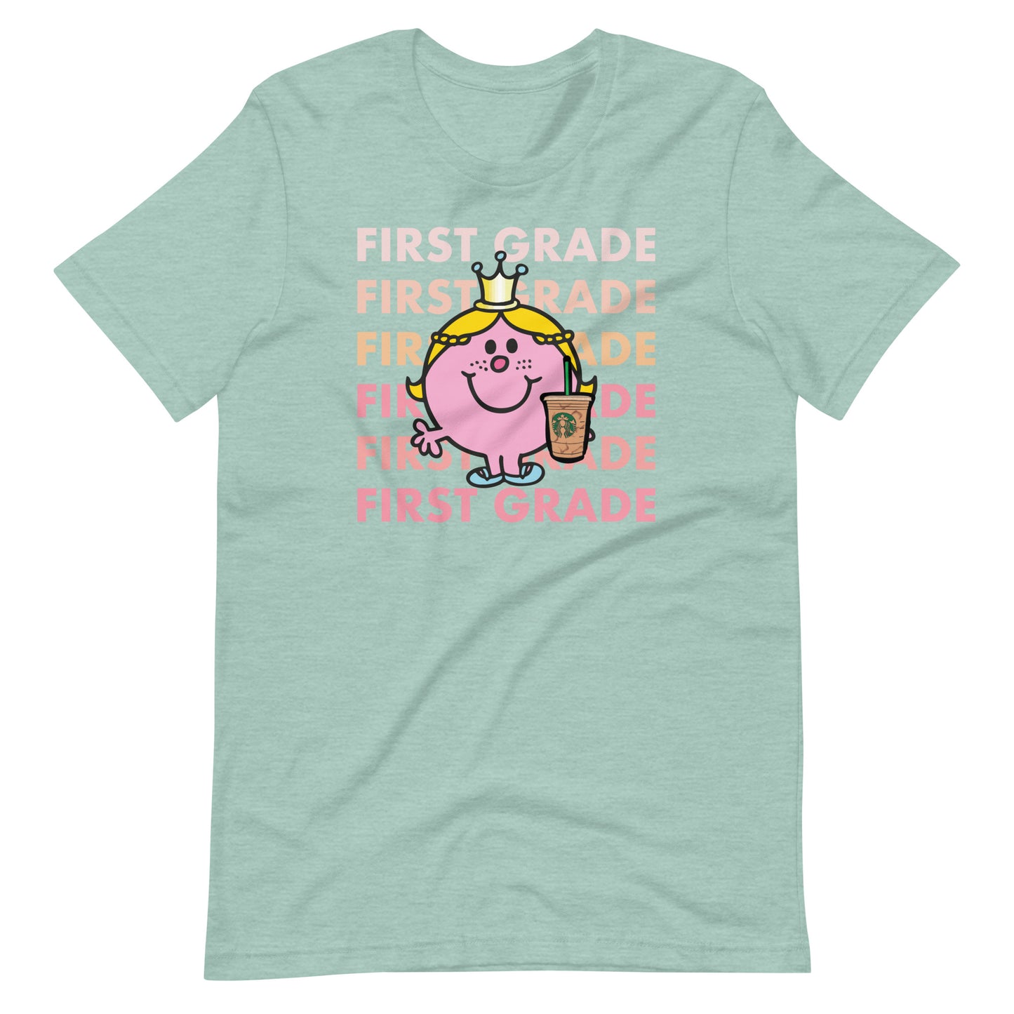 Little Miss First Grade with Her Iced Coffee Teacher Short Sleeve T-shirt