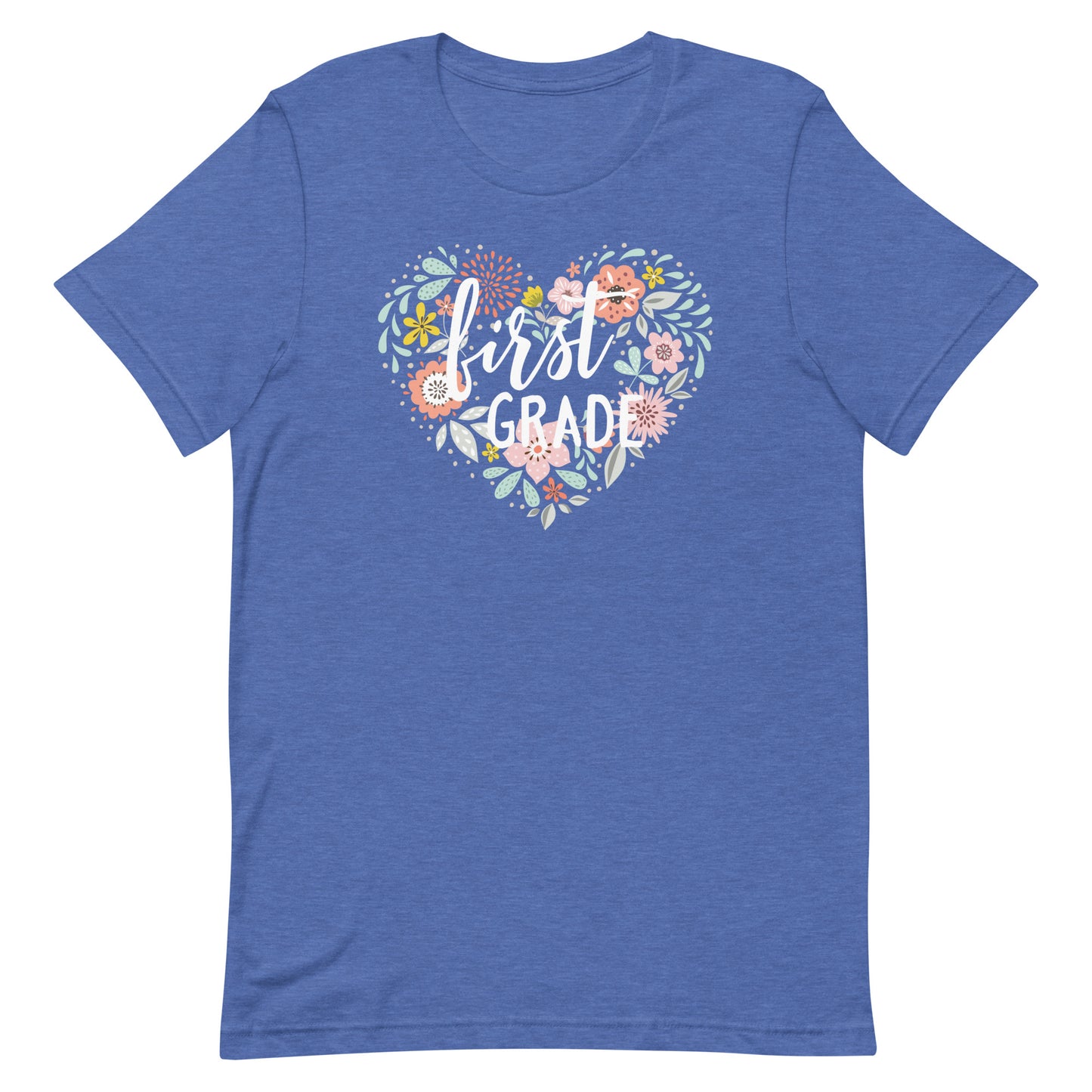 Floral Heart Farmhouse First Grade Teacher Short Sleeve T-shirt