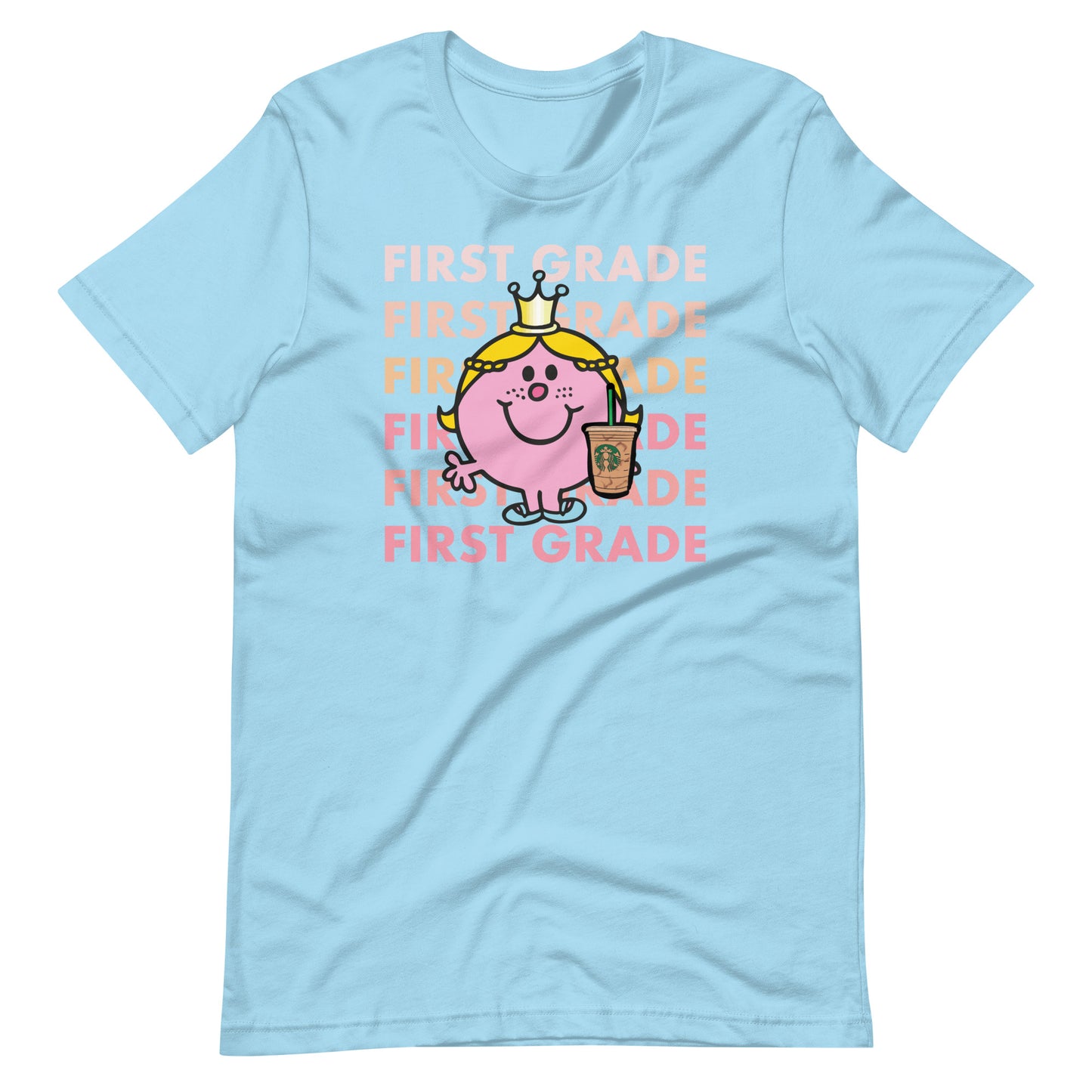Little Miss First Grade with Her Iced Coffee Teacher Short Sleeve T-shirt