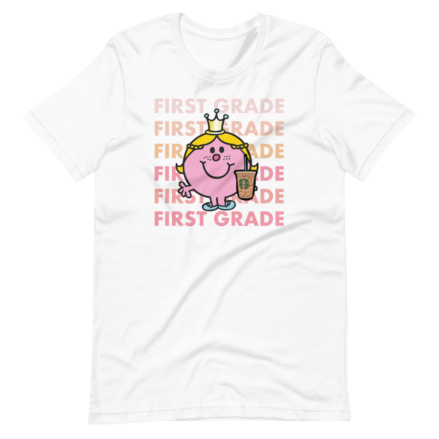 Little Miss First Grade with Her Iced Coffee Teacher Short Sleeve T-shirt
