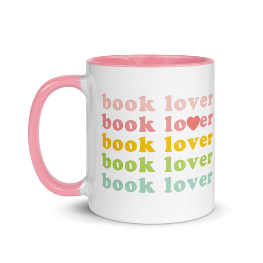 Book Lover Mug with Color Inside - Ceramic Mug with Colored Rim & Handle