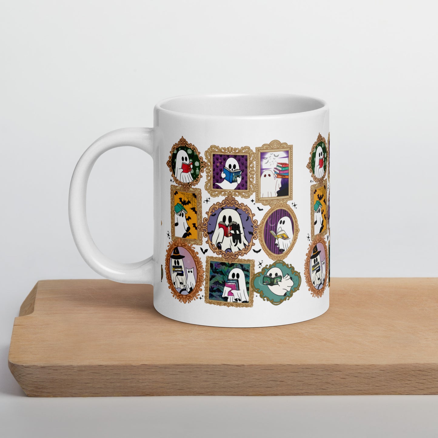 Spooky Portraits Halloween White glossy mug